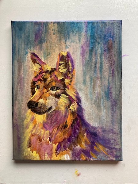 Wolf in violet and gold, painting by Alysa Brown