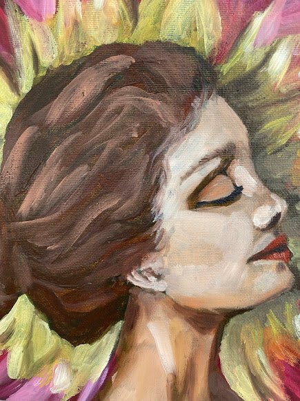 Woman in profile with her eyes closed, painting by Alysa Brown
